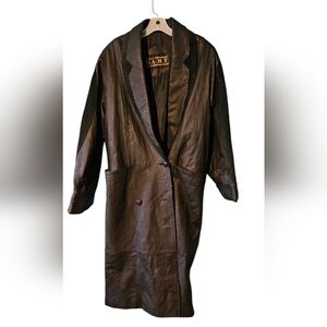 Black leather/suede vintage trench coat long